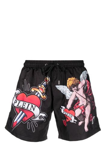 Philipp Plein graffiti-print drawstring-waist swim shorts - Nero