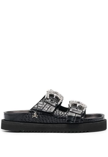 Philipp Plein Sandali slides con fibbia di cristalli - Nero