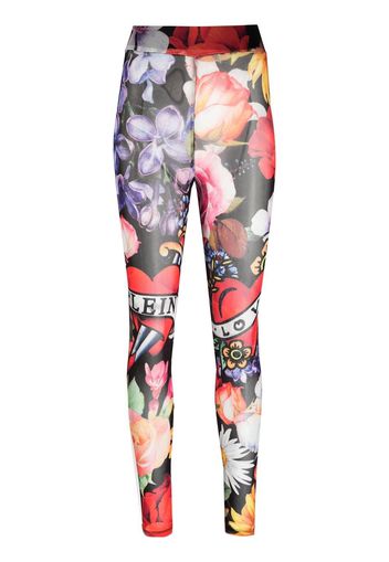 Philipp Plein Leggings a fiori - Nero