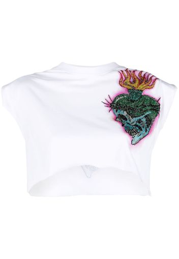 Philipp Plein Love Tattoo cropped T-shirt - Bianco