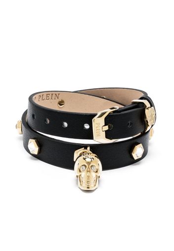 Philipp Plein skull-charm leather band bracelet - Oro