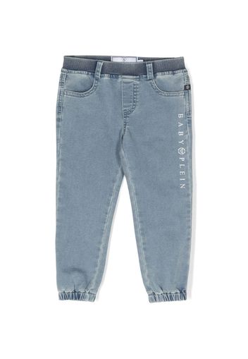 Philipp Plein Junior logo-print ribbed jeans - Blu