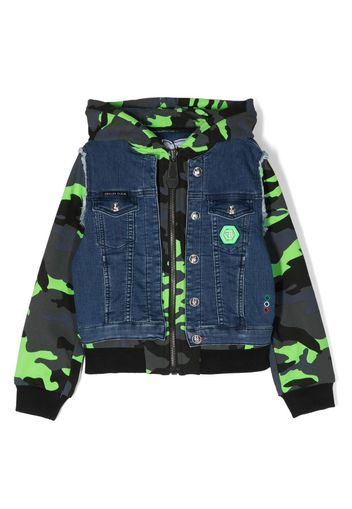 Philipp Plein Junior camouflage-print hooded bomber jacket - Blu