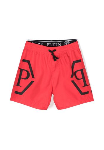 Philipp Plein Junior logo-waistband swim shorts - Rosso