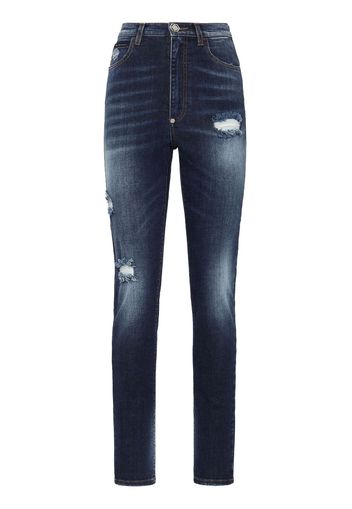 Philipp Plein Jeans a vita alta con effetto vissuto - Blu