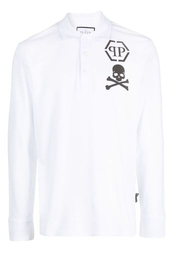 Philipp Plein logo-print long-sleeved polo shirt - Bianco