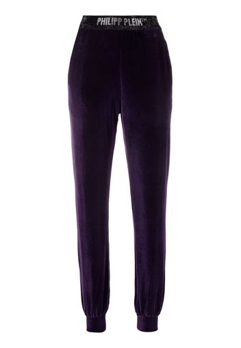 Philipp Plein logo-waistband velvet track pants - Viola