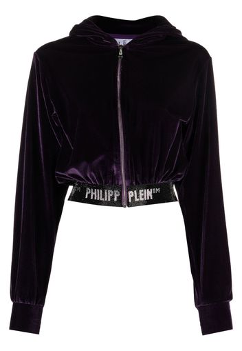 Philipp Plein logo-embellishment velour hoodie - Viola