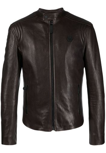 Philipp Plein padded leather biker jacket - Marrone