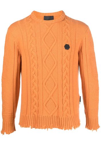 Philipp Plein distressed cable-knit jumper - Arancione