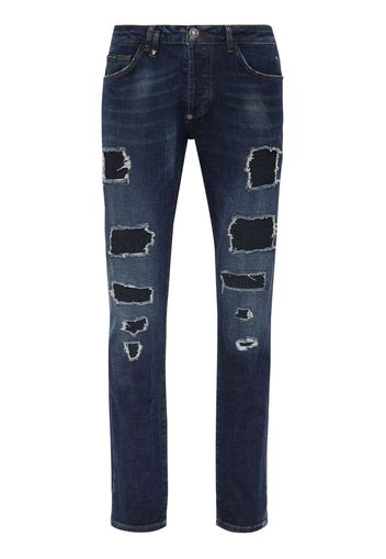 Philipp Plein distressed low-rise skinny jeans - Blu