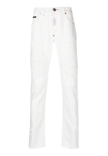 Philipp Plein Pantaloni slim con placca logo - Bianco