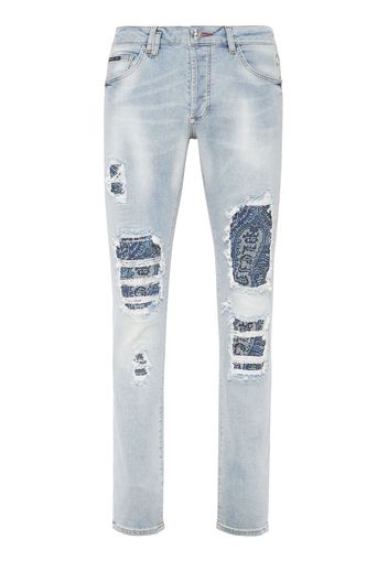 Philipp Plein rhinestone-embellished low-rise skinny jeans - Blu