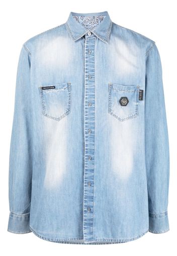 Philipp Plein Camicia denim con strass - Blu