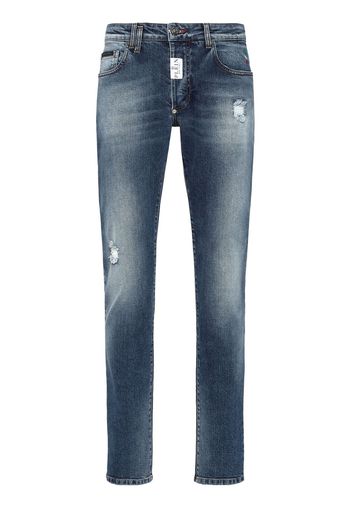 Philipp Plein Jeans dritti con applicazione logo - Blu