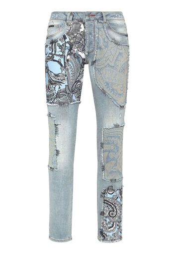 Philipp Plein Jeans dritti con stampa paisley - Blu