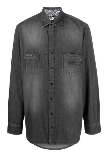 Philipp Plein Camicia denim con strass - Grigio