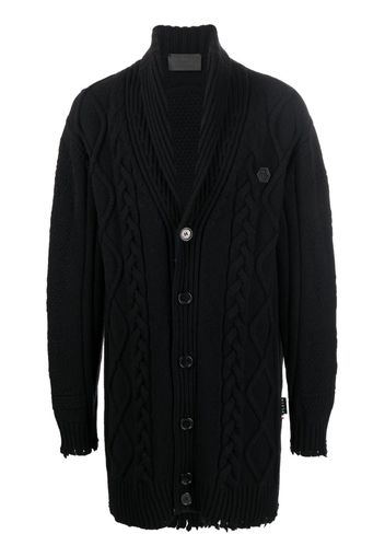 Philipp Plein cable-knit distressed-finish cardigan - Nero