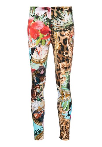 Philipp Plein Leggings Baroque Flowers - Marrone