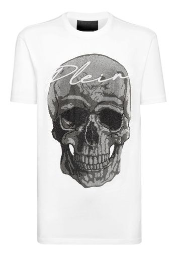 Philipp Plein crystal-embellished skull cotton T-shirt - Bianco