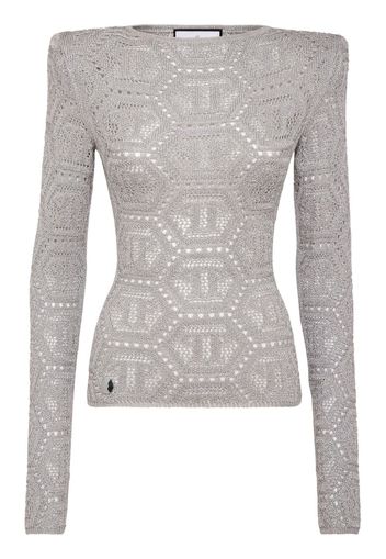 Philipp Plein logo-embroidered knitted top - Grigio