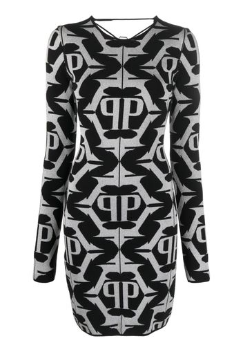 Philipp Plein Abito corto Hexagon con monogramma jacquard - Nero