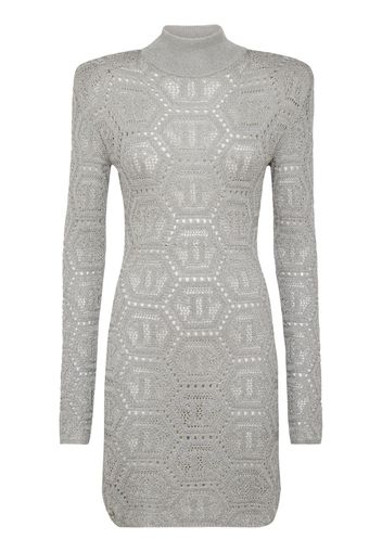 Philipp Plein monogram-pattern crochet-knit minidress - Grigio