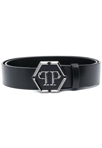 Philipp Plein logo-lettering leather belt - Nero