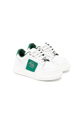 Philipp Plein Junior logo-plaque leather sneakers - Bianco