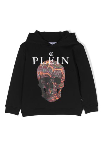 Philipp Plein Junior paisley skull-print cotton hoodie - Nero