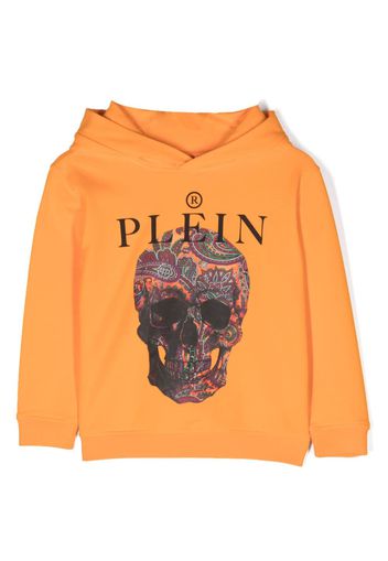 Philipp Plein Junior paisley skull-print cotton hoodie - Arancione