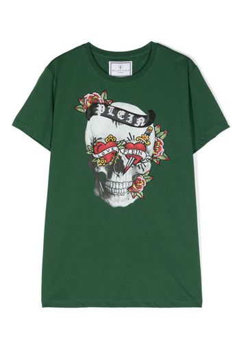 Philipp Plein Junior rhinestone-embellished cotton T-shirt - Verde