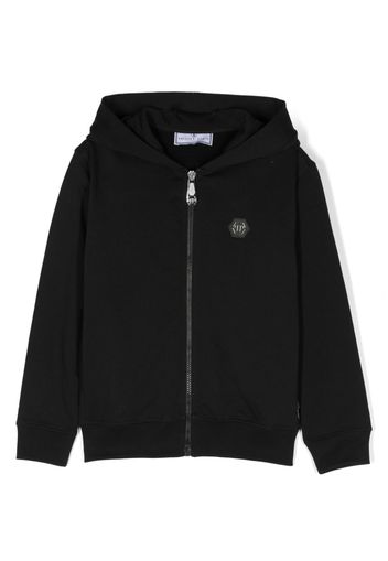 Philipp Plein Junior logo-patch zip-up hoodie - Nero