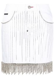 Philipp Plein crystal-embellished denim skirt - Bianco