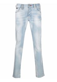 Philipp Plein Jeans dritti con effetto schiarito - Blu