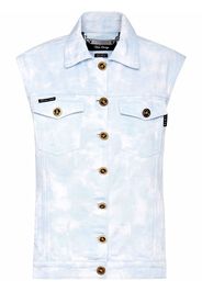 Philipp Plein Top denim con effetto schiarito - Blu