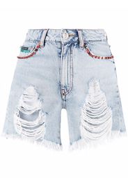 Philipp Plein Shorts denim con decorazione - Blu