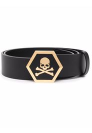 Philipp Plein leather skull-buckle belt - Nero