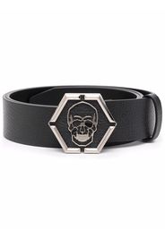 Philipp Plein skull buckle leather belt - Nero