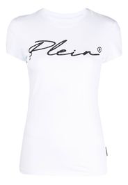 PHILIPP PLEIN script logo crystal-embellished T-shirt - Bianco