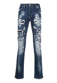 Philipp Plein Jeans dritti con effetto vissuto - Blu