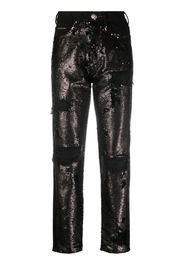 Philipp Plein Jeans a vita alta con paillettes - Nero