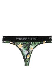 Philipp Plein Hawaiian-print logo-waist thong - Verde