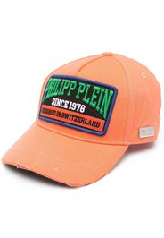 Philipp Plein logo-patch distressed cotton baseball cap - Arancione