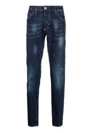 Philipp Plein Jeans dritti con effetto vissuto - Blu