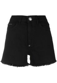 Philipp Plein Shorts denim con orlo sfilacciato - Nero