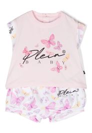 Philipp Plein Junior butterfly-print two-piece short set - Bianco