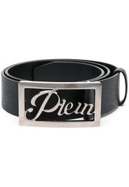 Philipp Plein logo-buckle Saffiano leather belt - Nero