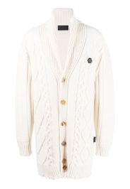 Philipp Plein cable-knit distressed-finish cardigan - Bianco