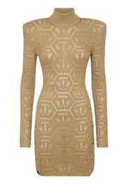 Philipp Plein monogram-pattern crochet-knit minidress - Oro